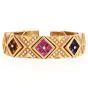 Estate Multi Gemstone Diamond 18K Gold Statement Cuff Bracelet-Dover Jewelry