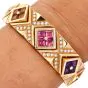 Estate Multi Gemstone Diamond 18K Gold Statement Cuff Bracelet-Dover Jewelry