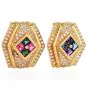 1980S Diamond Amethyst Blue Topaz 18k Gold Clip-On Earrings