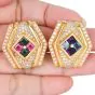 1980S Diamond Amethyst Blue Topaz 18k Gold Clip-On Earrings