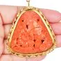 Vintage Carved Coral Butterfly Garden 18K Gold Frame Pendant Brooch|doverJewelry|