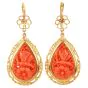 Vintage Carved Coral Butterfly Garden 18K Gold Frame Drop Earrings|DoverJewelry|