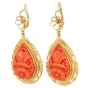 Vintage Carved Coral Butterfly Garden 18K Gold Frame Drop Earrings|DoverJewelry|