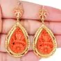 Vintage Carved Coral Butterfly Garden 18K Gold Frame Drop Earrings