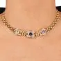 Estate Circa 1980s Diamond Sapphire 18k Gold Choker Necklace