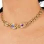 Estate Circa 1980s Diamond Sapphire 18k Gold Choker Necklace