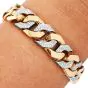 Estate Wide Diamond Curb Link 18K Yellow Gold Bracelet