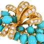 Vintage Diamond Turquoise 18K Gold Grape Vine Motif Brooch-Dover Jewelry