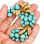Vintage Diamond Turquoise 18K Gold Grape Vine Motif Brooch-Dover Jewelry