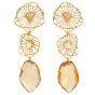 Long  Diamond Citrine 18K Gold Three Drop Dangle Earrings