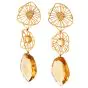 Long  Diamond Citrine 18K Gold Three Drop Dangle Earrings