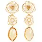 Long  Diamond Citrine 18K Gold Three Drop Dangle Earrings