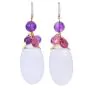 Estate Calcedony Amethyst Turmaline diamond dangle Gold earrings 