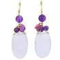 Estate Calcedony Amethyst Turmaline diamond dangle Gold earrings 