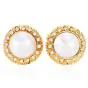 Estate Sunflower Diamond Pearl 18k Gold Clip-on Stud Earrings