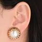 Estate Sunflower Diamond Pearl 18k Gold Clip-on Stud Earrings