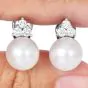 Classic 11mm Pearl Diamond 18K White Gold  Clip On Earrings