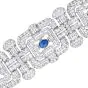 Vintage Art Deco French Diamond Sapphire Platinum Wide Bracelet