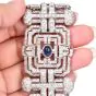 Vintage Art Deco French Diamond Sapphire Platinum Wide Bracelet
