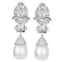 Estate Diamond Platinum Scalloped South Sea Pearl Dangle Drop Earrings-Dover Jewelry