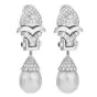 Estate Diamond Platinum Scalloped South Sea Pearl Dangle Drop Earrings-Dover Jewelry