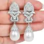 Estate Diamond Platinum Scalloped South Sea Pearl Dangle Drop Earrings-Dover Jewelry