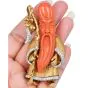 Vintage Coral 18K Gold Chinese Monk Shou Lao Large Brooch Pin-Dover Jewelry