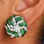 Estate Diamond 18K Gold Spring Enamel Cocktail Clip-On Earrings-Dover Jewelry