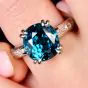 GIA 9.70cts Blue Zircon Diamond Platinum Cushion Engagement Ring|Dover Jewelry|
