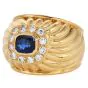 Estate Sapphire 1.34cts Diamond 18K Ridged Dome Cocktail Ring|Dover Jewelry|