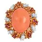 Vintage Diamond  Ruby Coral 18K Yellow Gold Dome Cocktail Ring | Dover Jewelry|