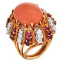 Vintage Diamond  Ruby Coral 18K Yellow Gold Dome Cocktail Ring | Dover Jewelry|