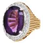 Estate Amethyst 16.98cts Diamond 14K Gold Halo Grooved Cocktail Ring 