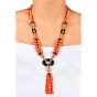 Vintage 1970s Diamond Coral Onyx 18K Gold Tassel Statement Necklace-Dover Jewelry