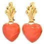 Vintage Large Coral 18K Gold Heart Dangle Drop Cocktail Earrings