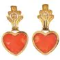 Vintage Large Coral 18K Gold Heart Dangle Drop Cocktail Earrings