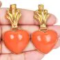 Vintage Large Coral 18K Gold Heart Dangle Drop Cocktail Earrings