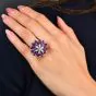 Estate Amethyst Diamond Sapphire 18K Gold Floral Cocktail Ring|Dover Jewelry|