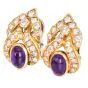 Estate Amethyst 5.70cts Diamond 18K Gold Floral Statement Earrings|Dover Jewelry|
