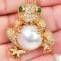 Estate Diamond Pearl 18K Gold Frog Brooch pin and  Pendant|Dover Jewelry|