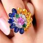 Estate Sapphire 8.70cts Diamond Platinum 18K Gold Floral Cluster Cocktail Ring|Dover Jewelry|