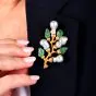 Vintage Buccellati Pearl Emerald 18K Gold Twig Branch Brooch|Dover Jewelry|