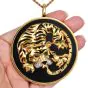 Large Estate Diamond Emerald 18K Gold Black Agate Tiger Pendant|DoverJewelry|