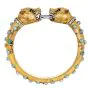 Vintage Turquoise Emerald Diamond 14K Gold Panther Head Bangle |Dover Jewelry|