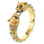 Vintage Turquoise Emerald Diamond 14K Gold Panther Head Bangle |Dover Jewelry|