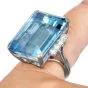 Vintage GIA Ocean Blue Aquamarine 24.45 Diamond Platinum Cocktail Ring 
