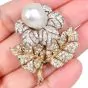 Buccellati Vintage GIA Natural Pearl Diamond 18K Gold Flower Brooch Pin|Dover Jewelry|