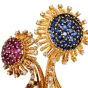 Vintage Paris Ian Dessin Diamond Ruby Sapphire 18K Floral Brooch