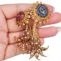 Vintage Paris Ian Dessin Diamond Ruby Sapphire 18K Floral Brooch