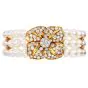 Mikimotto 4.00cts Diamond Pearl 18K Gold Three Strand Flower Bracelet|Dover Jewelry|